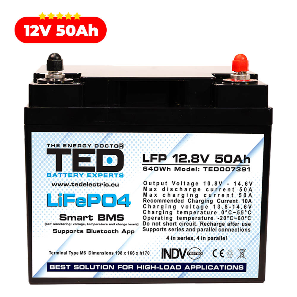 Baterie LiFePO4 12V 50Ah - Acumulator BMS, Bluetooth TED Electric TED007391 Imagine secundară a produsului