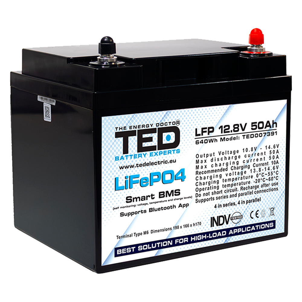 Baterie LiFePO4 12V 50Ah - Acumulator BMS, Bluetooth TED Electric TED007391 Imagine principală a produsului