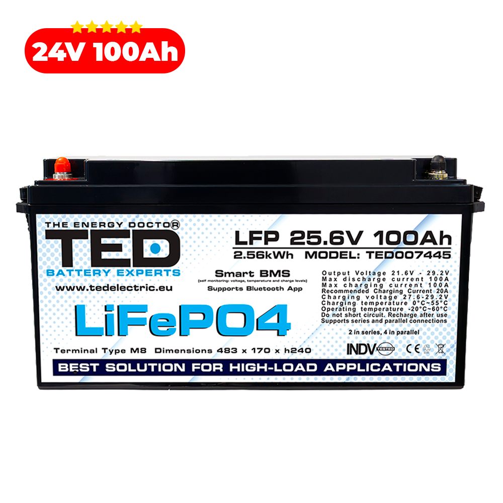 Baterie LiFePO4 24V 100Ah - Acumulator BMS, Bluetooth TED Electric TED007445 Imagine secundară a produsului