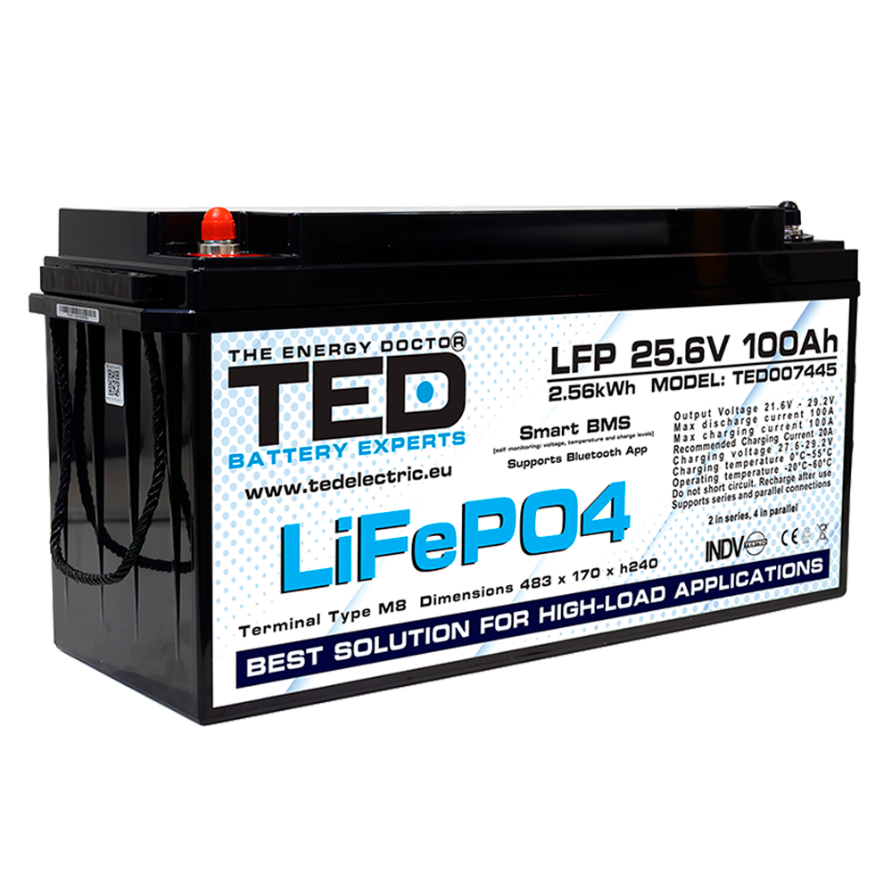 Baterie LiFePO4 24V 100Ah - Acumulator BMS, Bluetooth TED Electric TED007445 Imagine principală a produsului