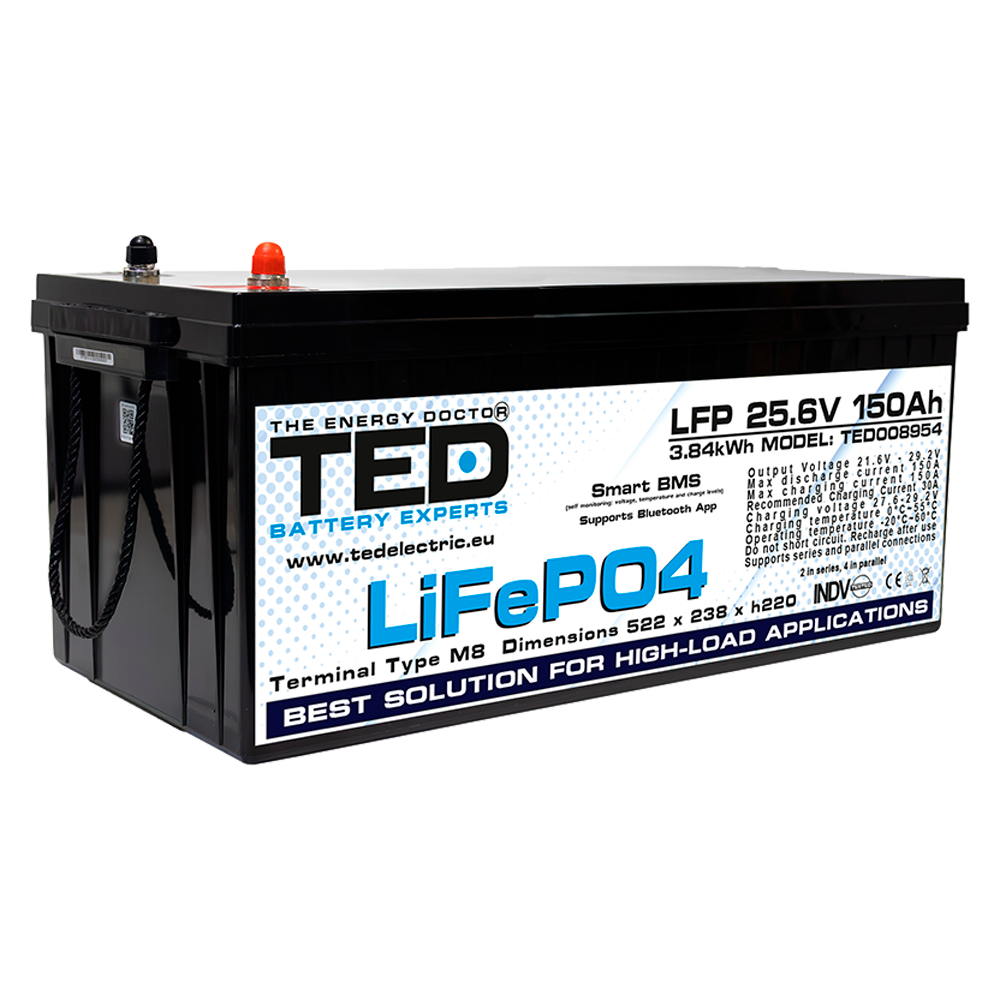 Baterie LiFePO4 24V 150Ah - Acumulator UPS Centrala Termica / Fotovoltaic cu BMS, Bluetooth TED Electric TED008954 Imagine principală a produsului