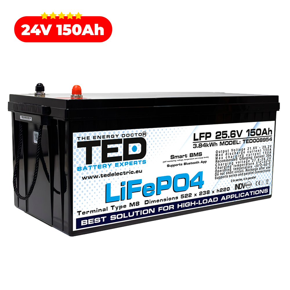 Baterie LiFePO4 24V 150Ah - Acumulator UPS Centrala Termica / Fotovoltaic cu BMS, Bluetooth TED Electric TED008954