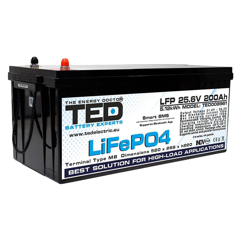 Baterie LiFePO4 24V 200Ah - Acumulator UPS Centrala Termica / Fotovoltaic cu BMS, Bluetooth TED Electric TED008961 Imagine principală a produsului