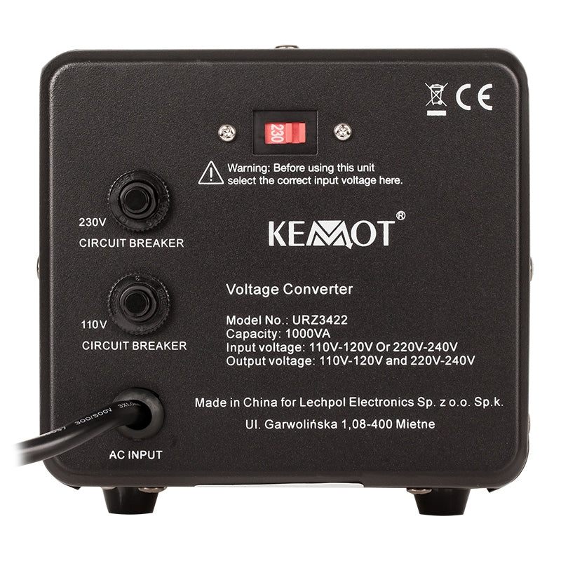 Convertor Tensiune 1000VA 800W - 230V la 110V Bidirectional Kemot URZ3422 Imagine secundară a produsului