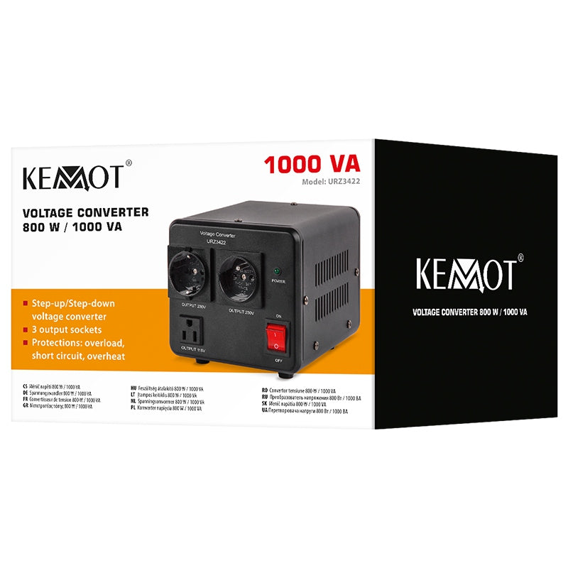 Convertor Tensiune 1000VA 800W - 230V la 110V Bidirectional Kemot URZ3422