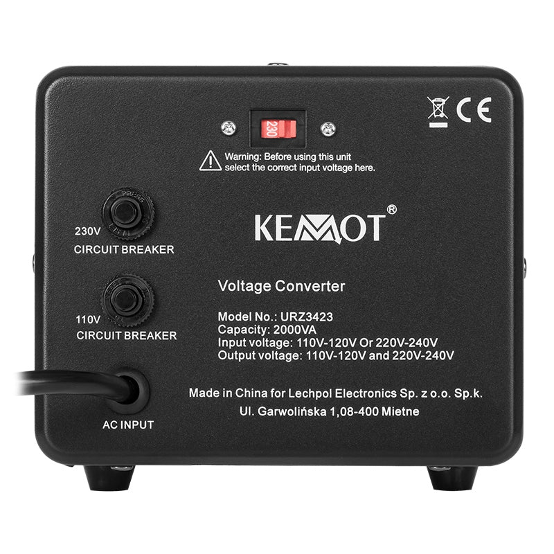 Convertor Tensiune 2000VA 1600W - 230V la 110V Bidirectional Kemot URZ3423 Imagine secundară a produsului