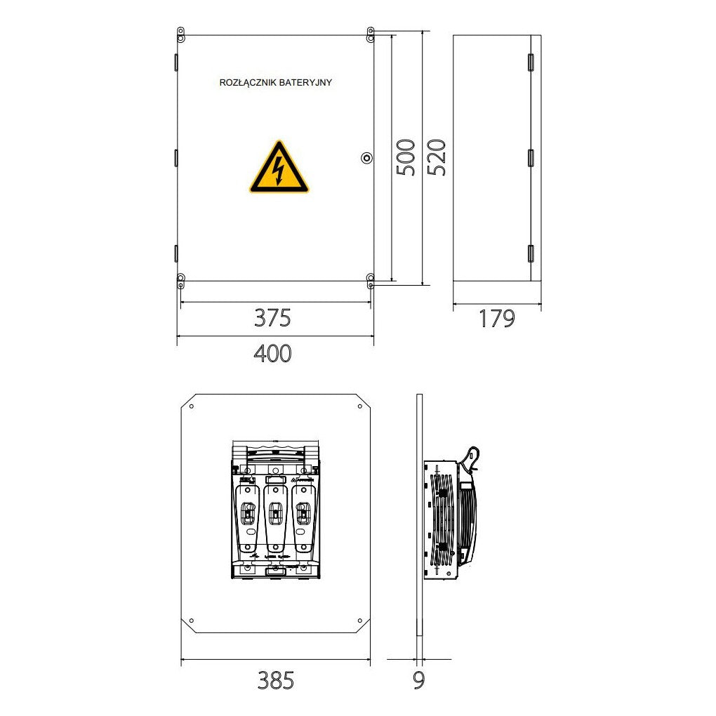 Intrerupator Baterii UPS in Cutie de Perete 160 - 1600A pentru Cabinete C10 / C20 / C40 COVER BRA