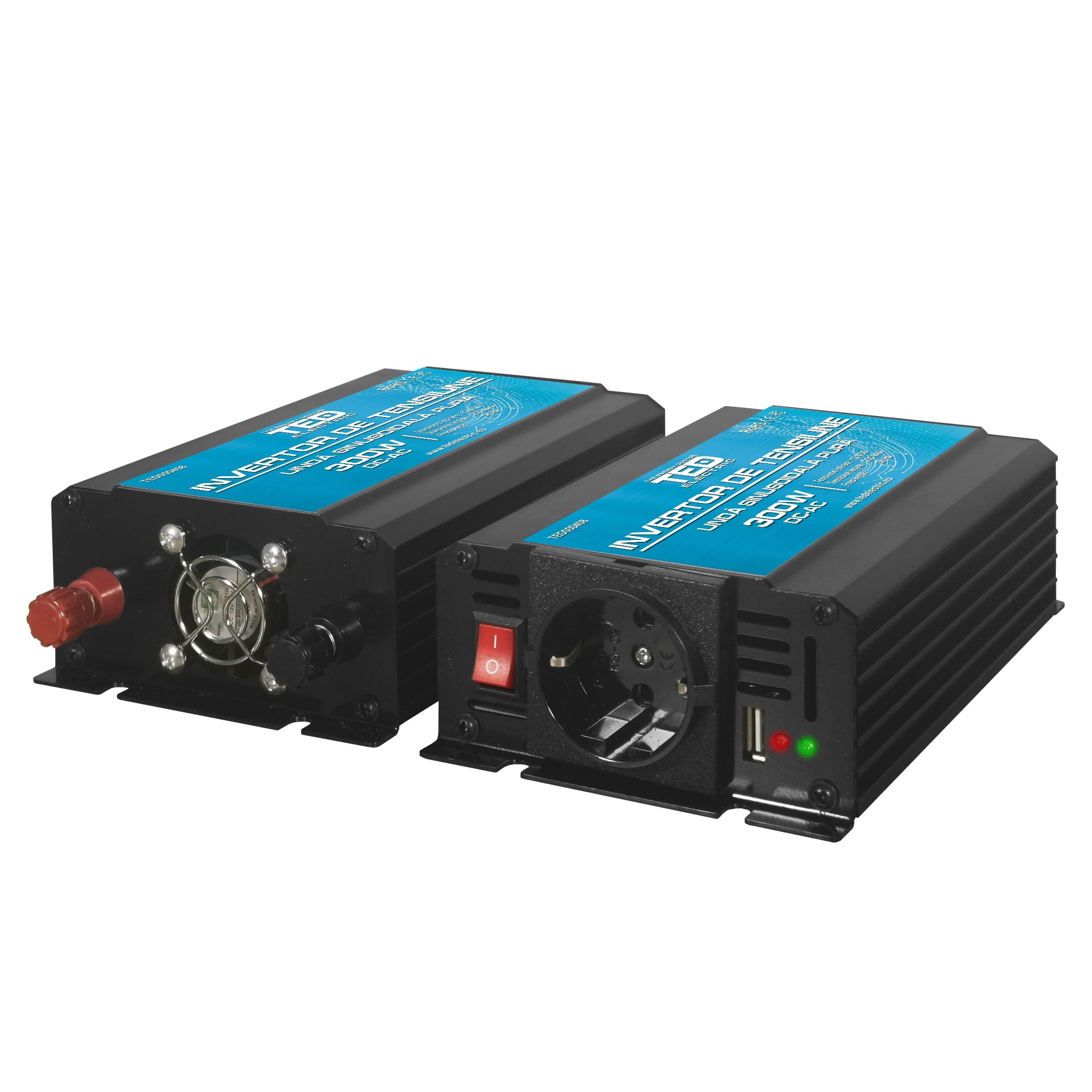 Invertor auto 12V 220V 300W varf 600W pentru camioane TED Electric Imagine principală a produsului