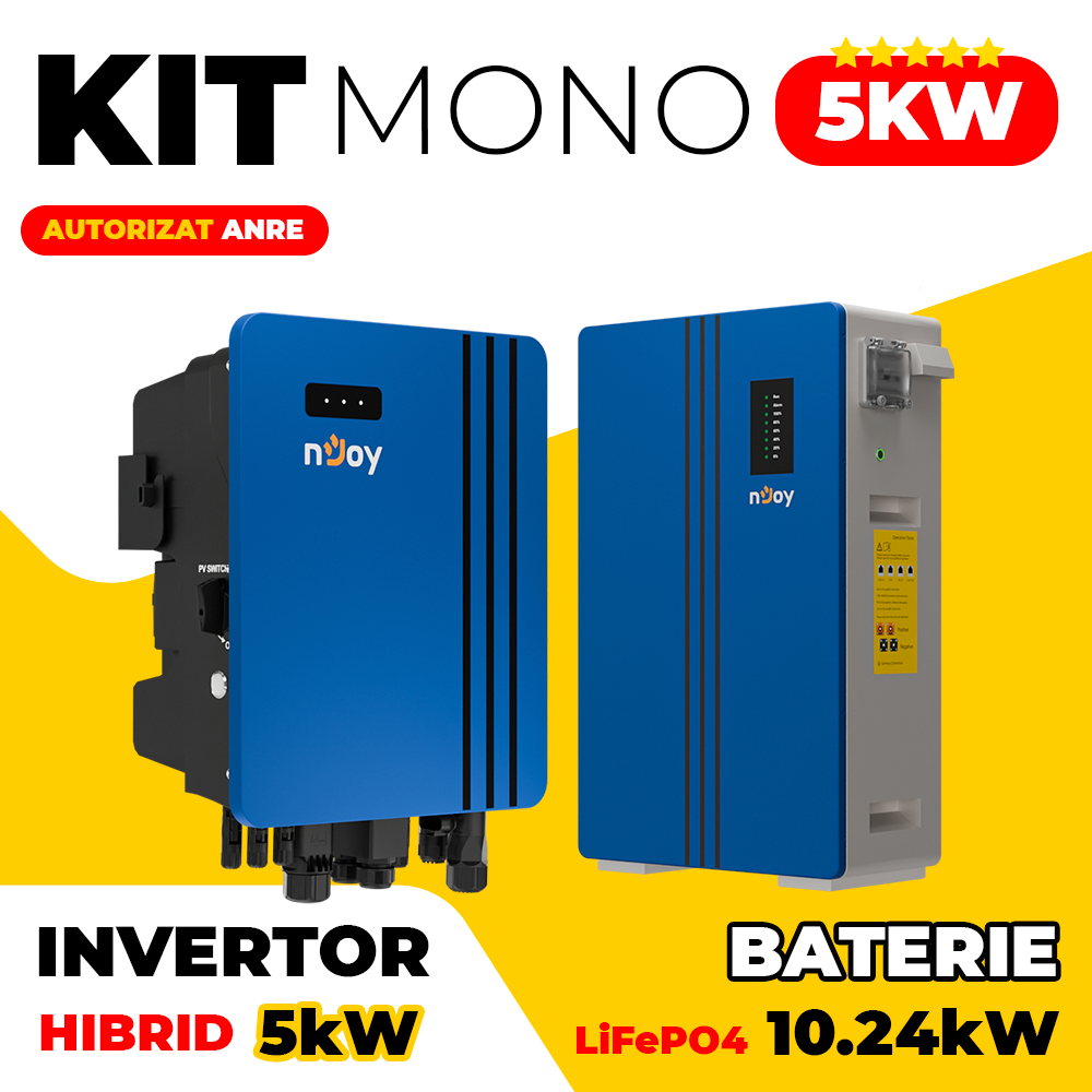 Kit Invertor Hibrid 5kW Baterie LiFePO4 10kW
