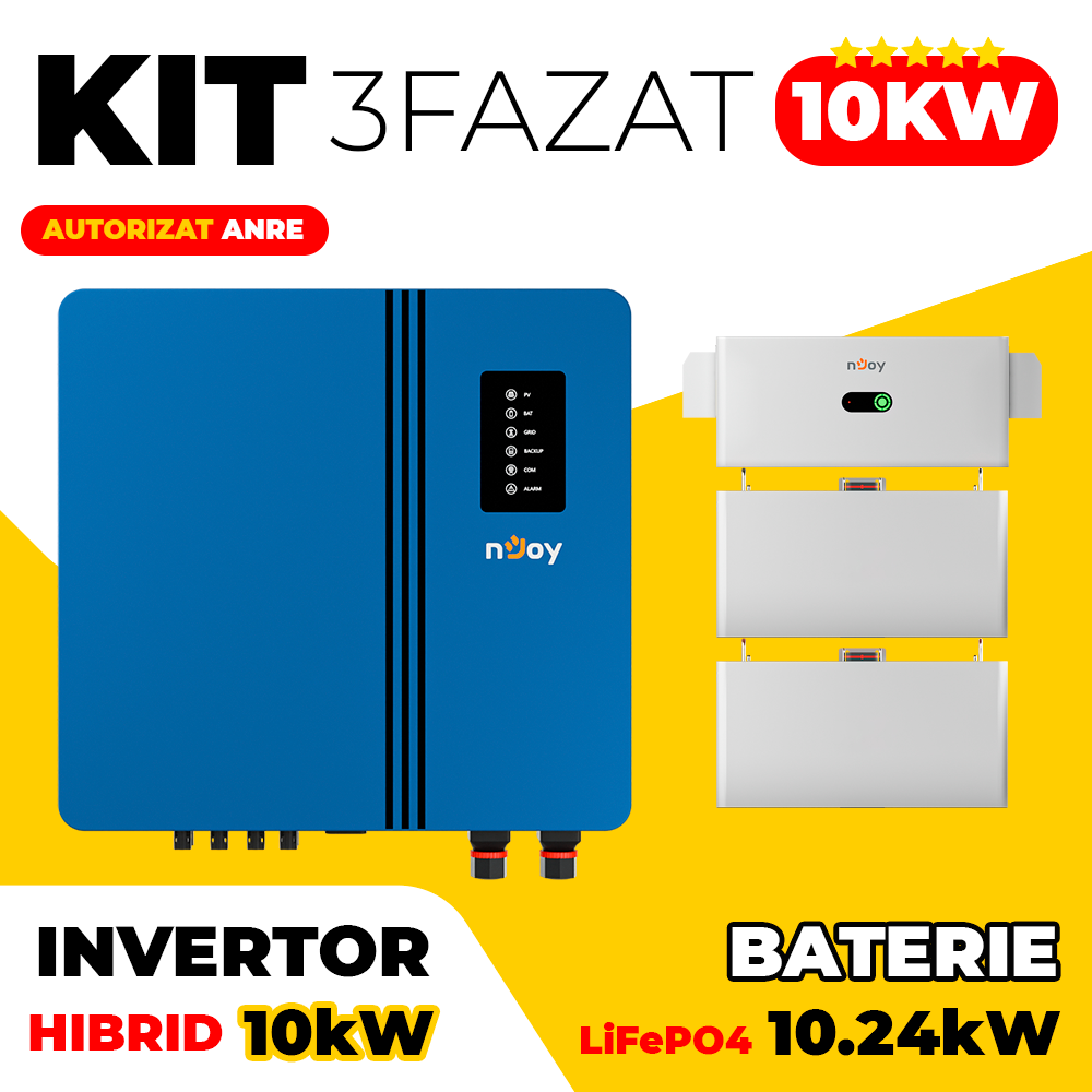 Kit invertor hibrid trifazat 10kW baterie LiFePO4 10kW nJoy