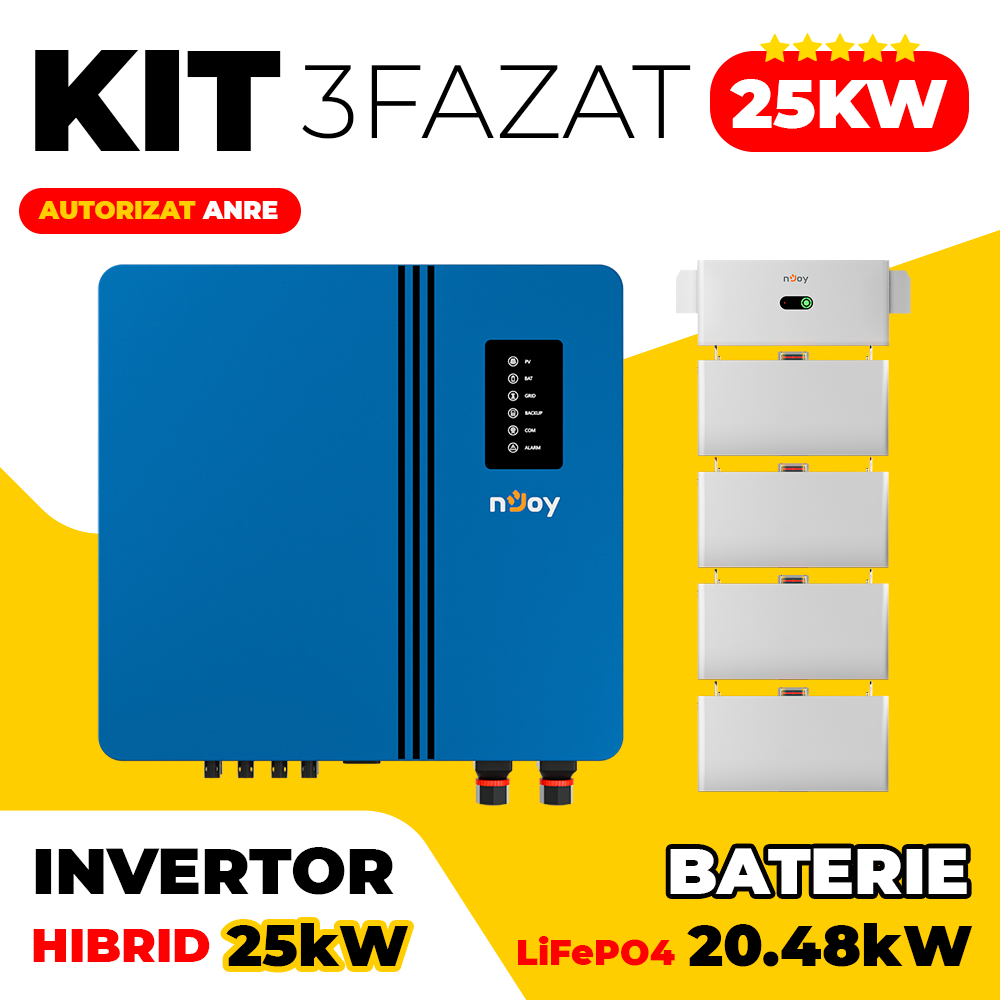 Kit Invertor Hibrid Trifazat 25kW + Baterie LiFePO4 20kW nJoy Imagine secundară a produsului