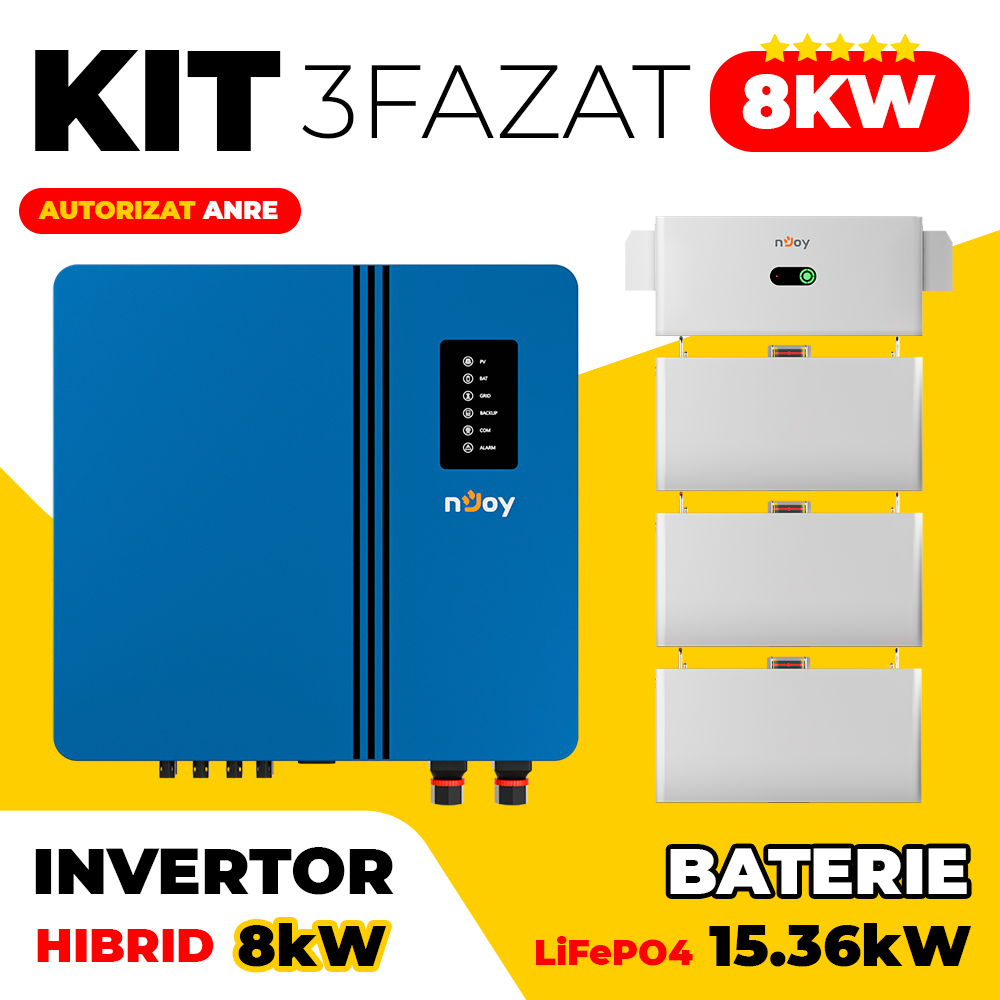 Kit Invertor Hibrid Trifazat 8kW + Baterie LiFePO4 15kW nJoy Imagine secundară a produsului