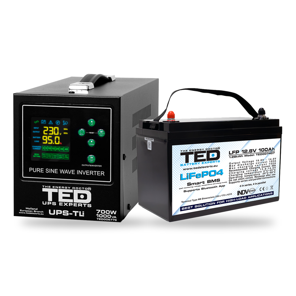 KIT UPS Centrala Termica 1000VA 700W + Baterie LiFePO4 12V TED Electric TED006776 - selecteaza bateria