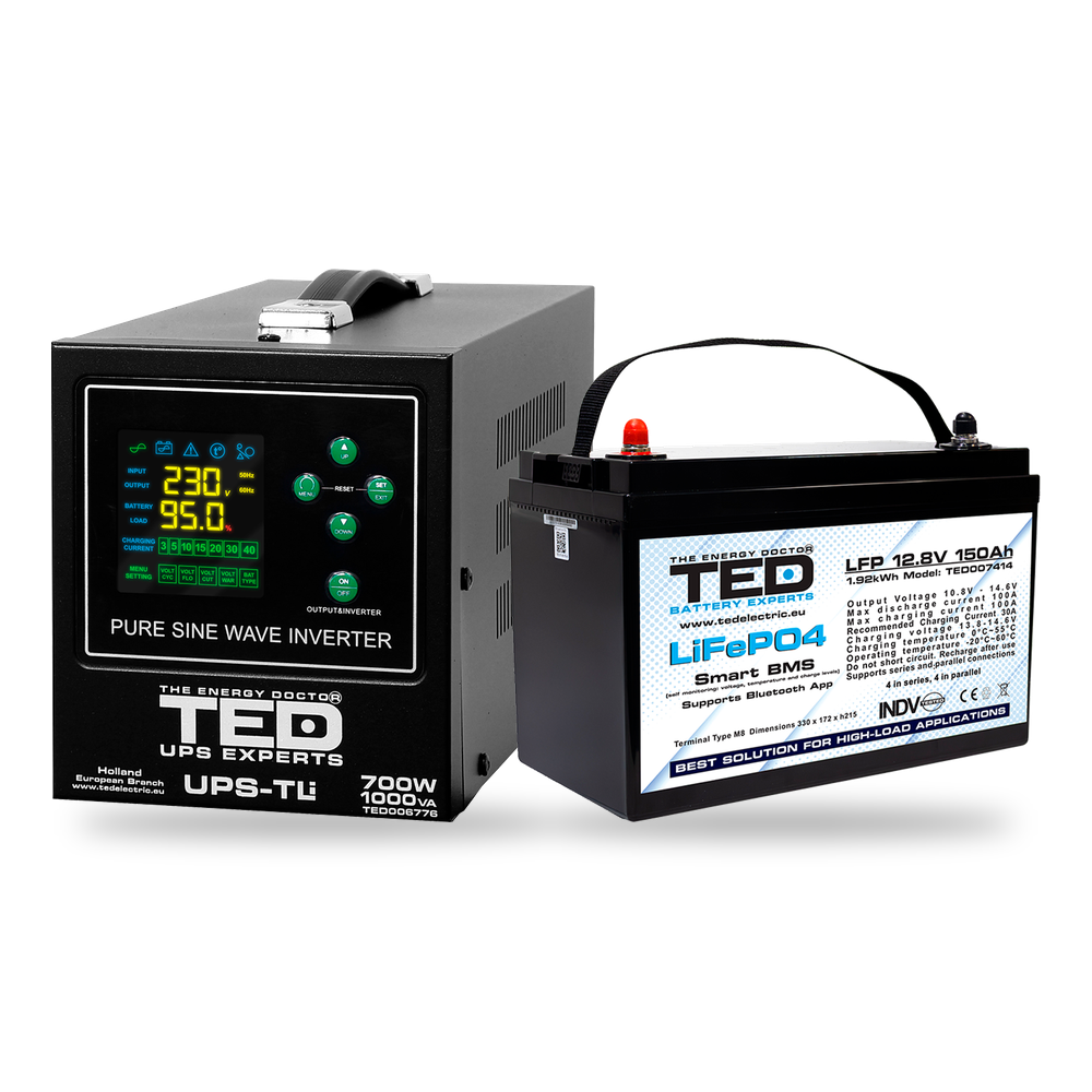 KIT UPS Centrala Termica 1000VA 700W + Baterie LiFePO4 12V TED Electric TED006776 - selecteaza bateria
