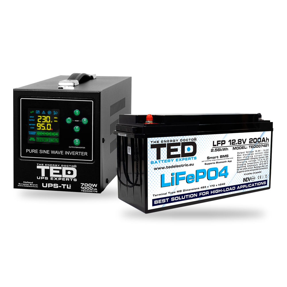 KIT UPS Centrala Termica 1000VA 700W + Baterie LiFePO4 12V TED Electric TED006776 - selecteaza bateria