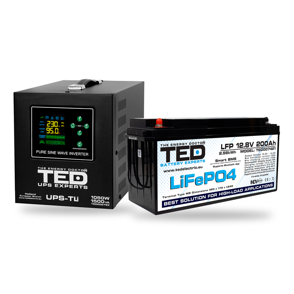 KIT UPS Centrala Termica 1500VA 1050W + Baterie LiFePO4 12V TED Electric TED006783 - selecteaza bateria