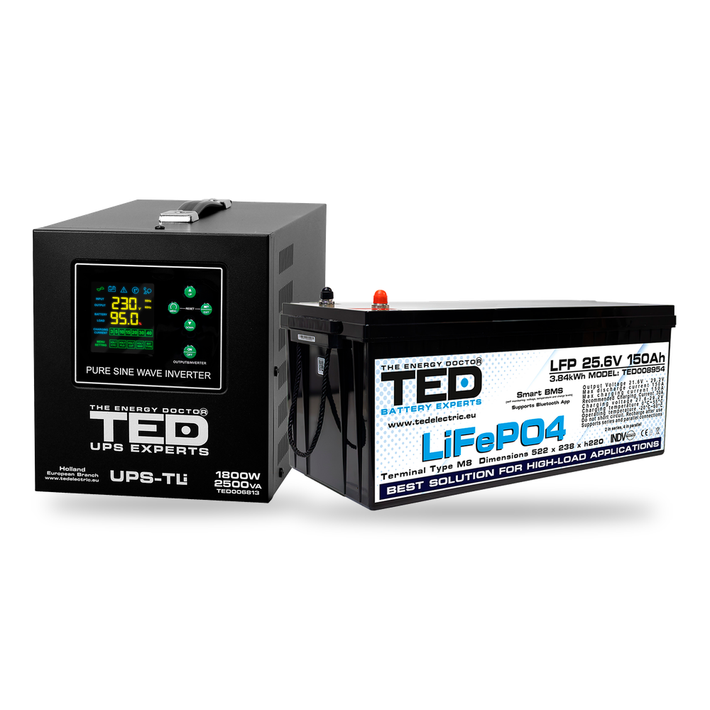 KIT UPS Centrala Termica 2500VA 1800W + Baterie LiFePO4 24V TED Electric TED006813 - selecteaza bateria