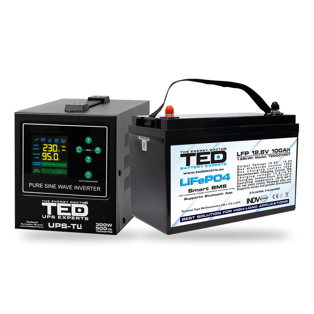 KIT UPS Centrala Termica 500VA 300W + Baterie LiFePO4 12V TED Electric TED006752 - selecteaza bateria