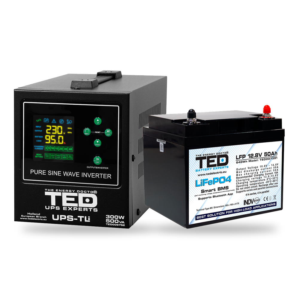 KIT UPS Centrala Termica 500VA 300W + Baterie LiFePO4 12V TED Electric TED006752 - selecteaza bateria Imagine principală a produsului