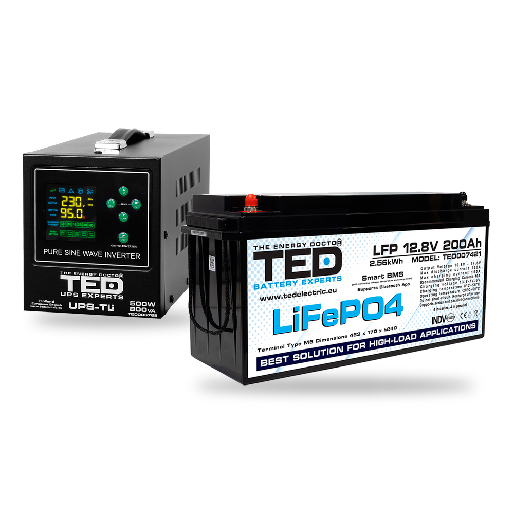 KIT UPS Centrala Termica 800VA 500W + Baterie LiFePO4 12V TED Electric TED006769 - selecteaza bateria