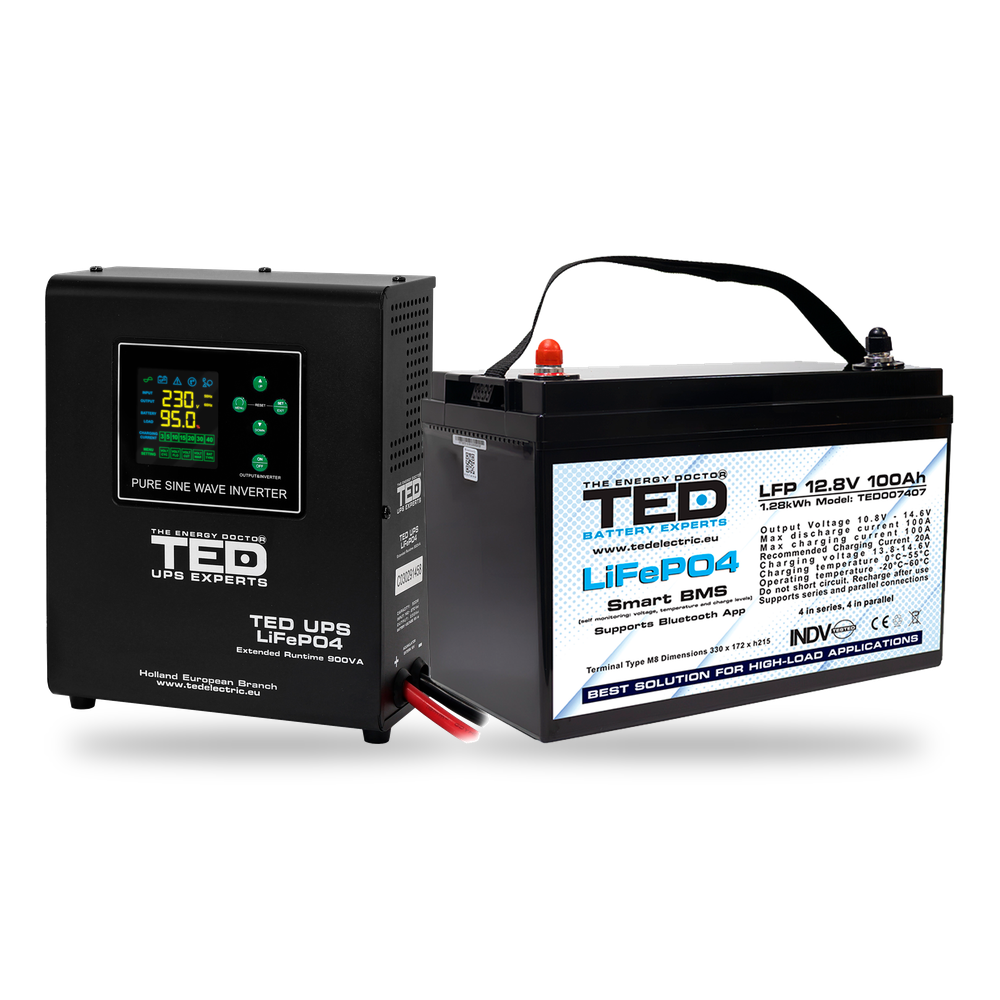 KIT UPS Centrala Termica Wall 900VA 500W + Baterie LiFePO4 12V TED Electric TED006653 - selecteaza bateria Imagine principală a produsului
