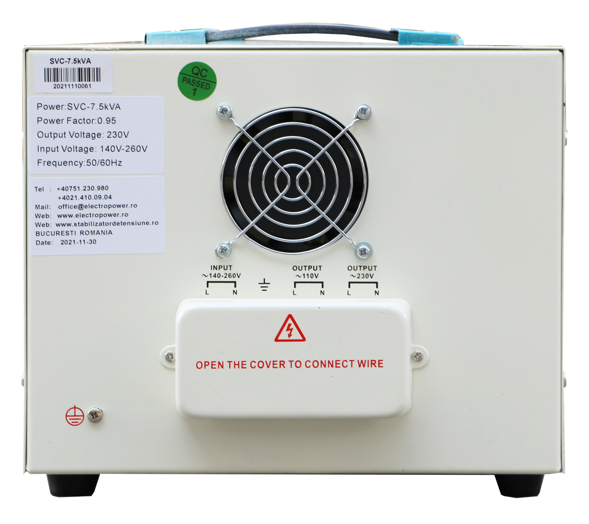 Stabilizator Tensiune 6kW 7.5KVA Monofazat Servomotor 140-260V Electropower EP-SVC-7500VA LCD