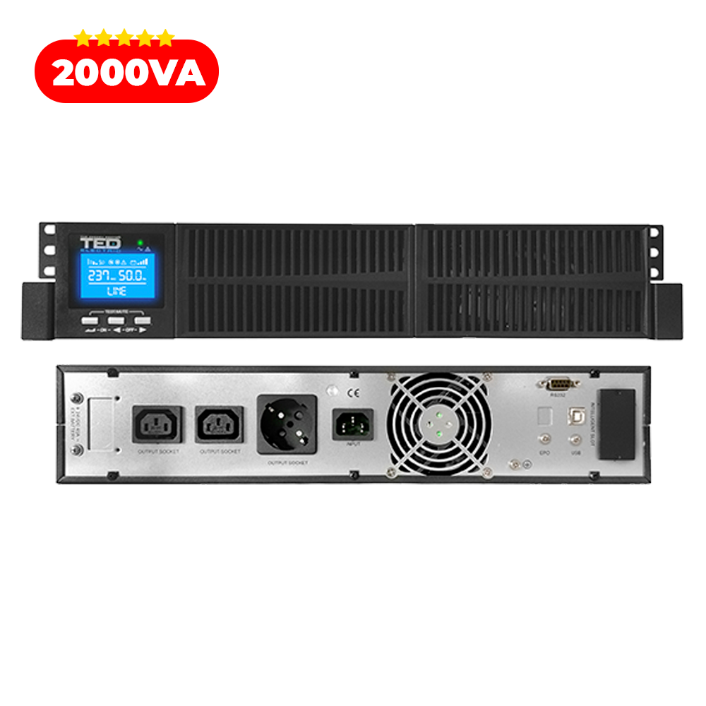 UPS 2000VA 1800W Rackabil Online Dubla Conversie TED Electric TED004055 Imagine secundară a produsului