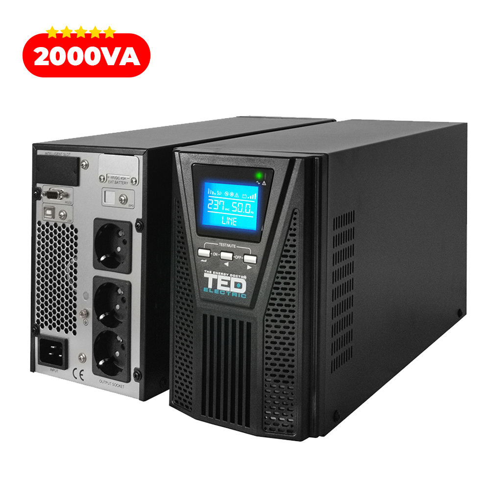 UPS 2000VA 1800W Online Dubla Conversie Sinusoida Pura TED Electric TED003980 Imagine secundară a produsului
