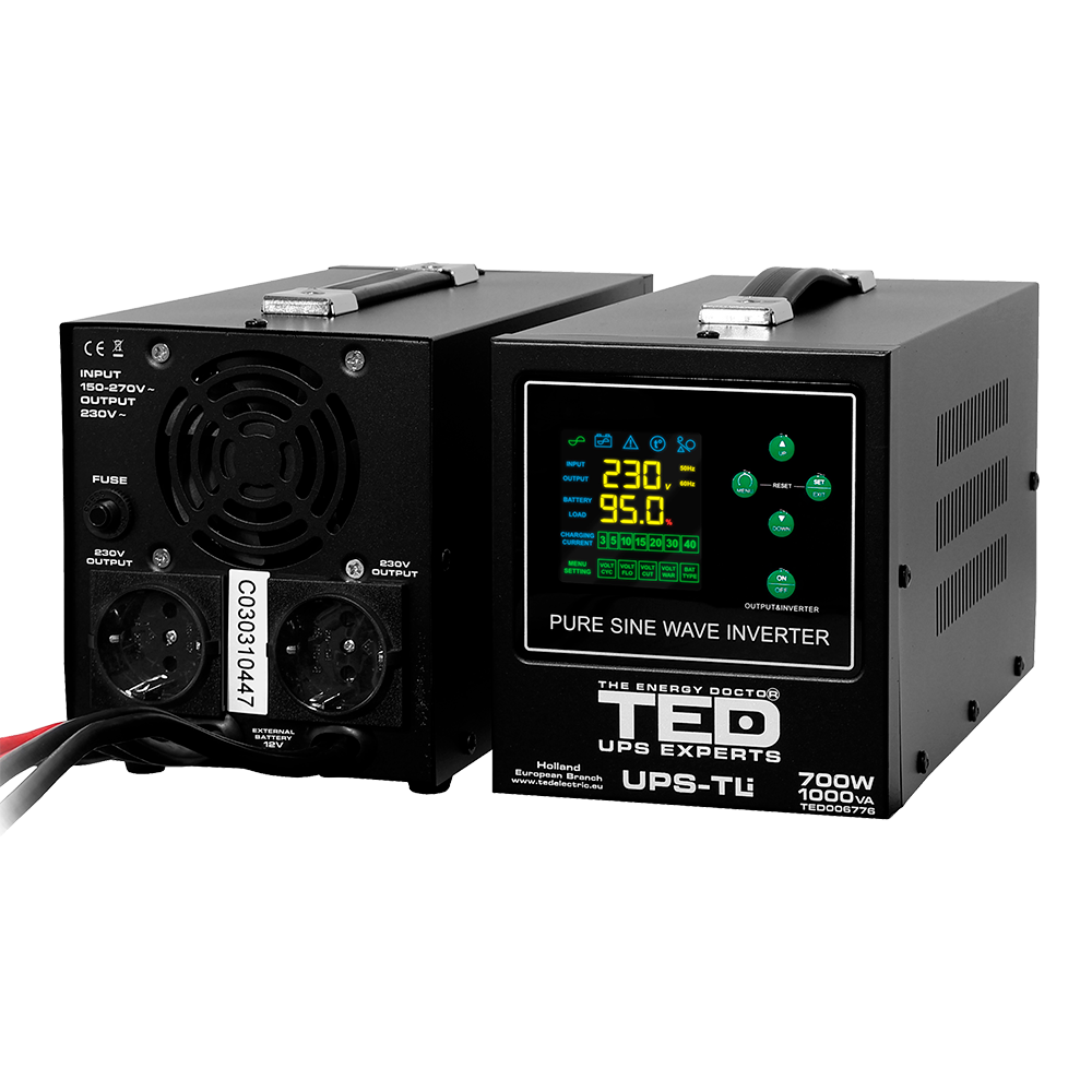 UPS Centrala Termica 1000VA 700W utilizeaza 1 x baterie LiFePO4 / Auto TED Electric TED006776 Imagine secundară a produsului