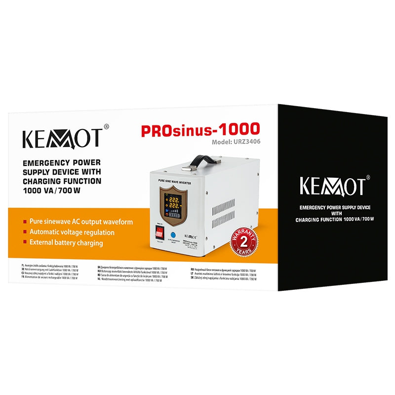 UPS Centrala Termica 1000VA 700W utilizeaza 1 x baterie 12V AGM / GEL / Auto Sinusoida Pura Kemot URZ3406