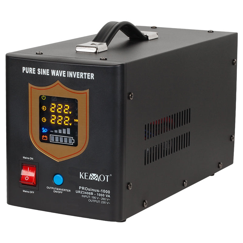 UPS Centrala Termica 1000VA 700W utilizeaza 1 x baterie 12V AGM / GEL / Auto Sinusoida Pura Kemot URZ3406B Negru
