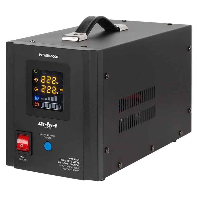 UPS Centrala Termica 1000VA 700W utilizeaza 1 x baterie 12V AGM / GEL / Auto Sinusoida Pura Rebel RB-4003