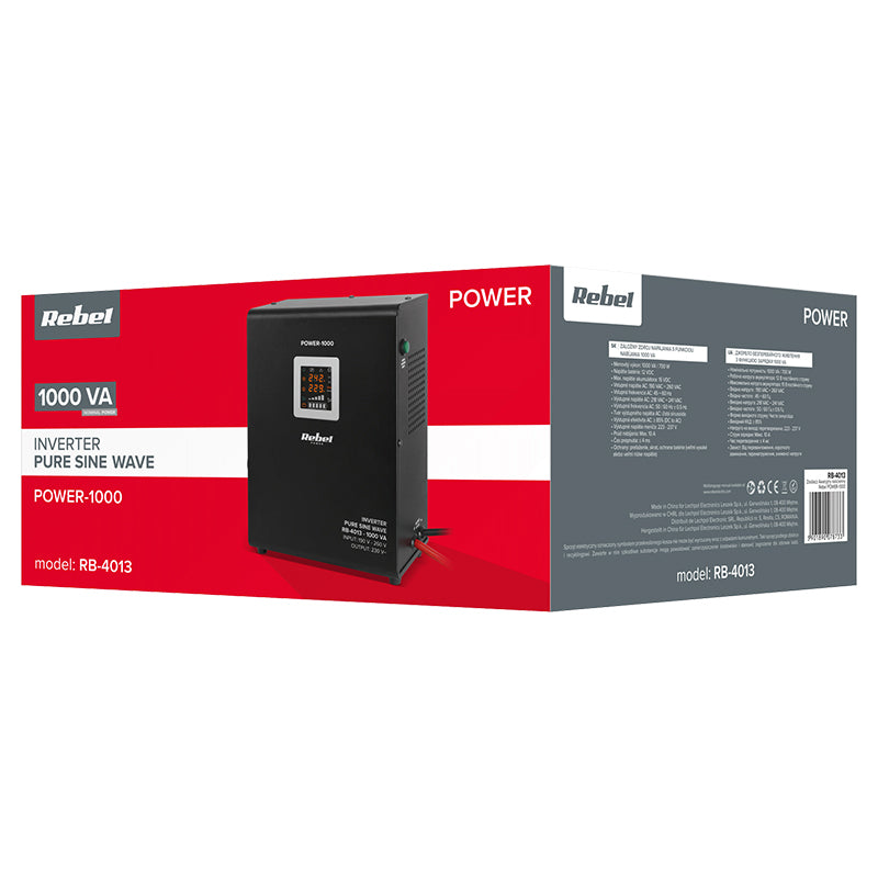 UPS Centrala Termica 1000VA 700W Montaj Perete utilizeaza 1 x baterie 12V AGM / GEL / Auto Sinusoida Pura Rebel RB-4013