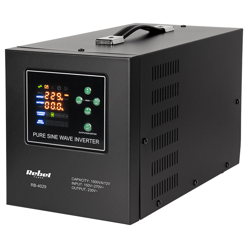 UPS Centrala Termica 1500VA 1050W utilizeaza 1 x baterie 12V LiFePO4 Sinusoida Pura Rebel RB-4029