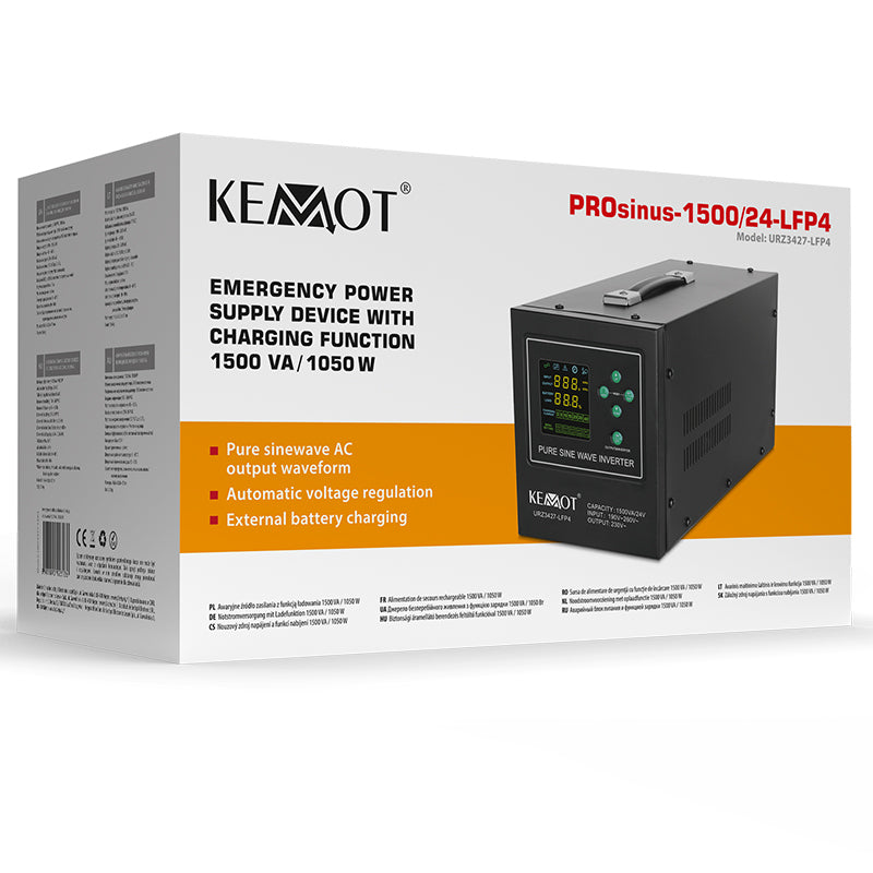 UPS Centrala Termica 1500VA 1050W utilizeaza 2 x baterie 12V LiFePO4 Sinusoida Pura Kemot URZ3427-LFP4