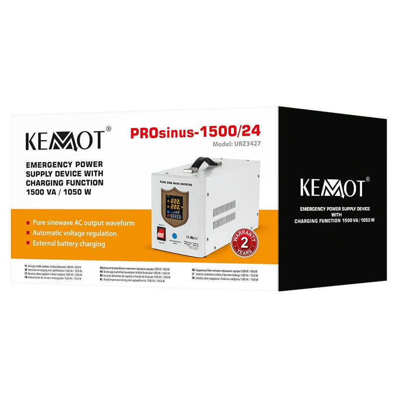 UPS Centrala Termica 1500VA 1050W utilizeaza 2 x baterie 12V AGM / GEL / Auto Sinusoida Pura Kemot URZ3427