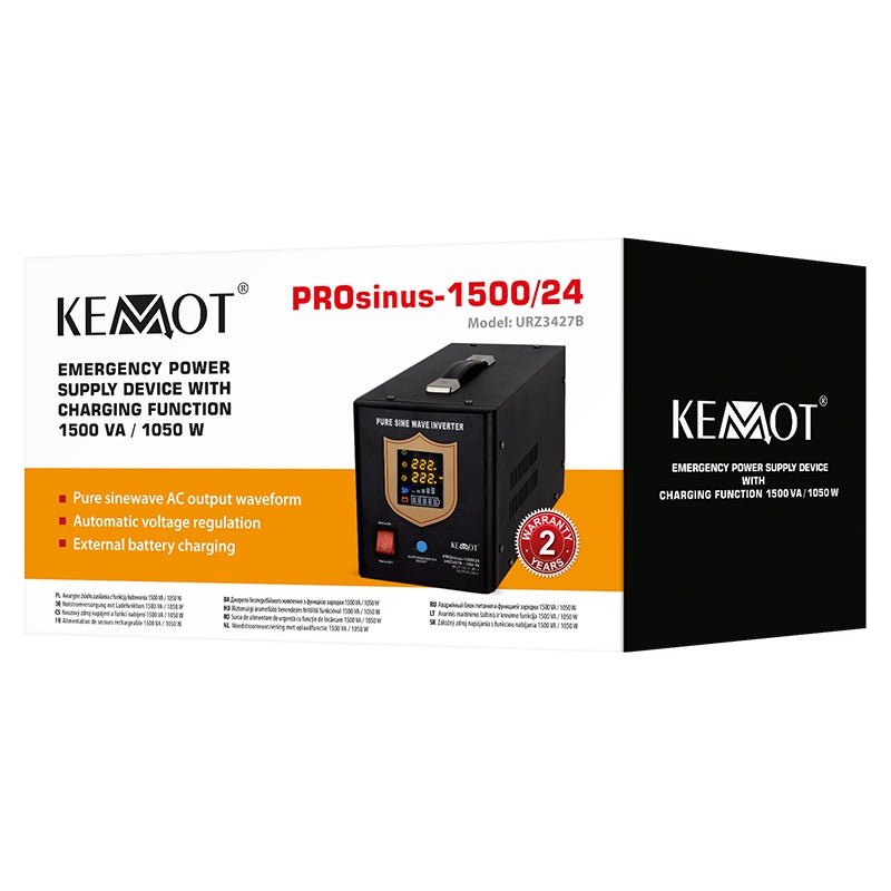 UPS Centrala Termica 1500VA 1050W utilizeaza 2 x baterie 12V AGM / GEL / Auto Sinusoida Pura Kemot URZ3427B Negru
