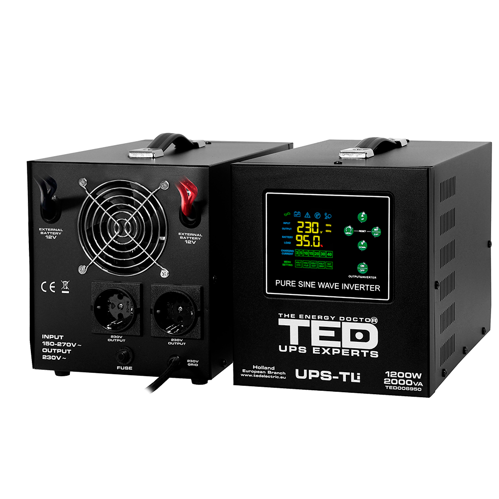UPS Centrala Termica 2000VA 1200W utilizeaza 1 x baterie LiFePO4 / Auto TED Electric TED006950 Imagine secundară a produsului