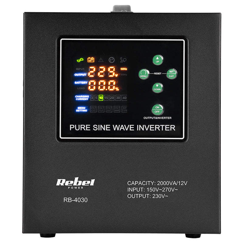 UPS Centrala Termica 2000VA 1200W utilizeaza 1 x baterie 12V LiFePO4 Sinusoida Pura Rebel RB-4030