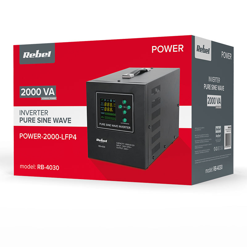 UPS Centrala Termica 2000VA 1200W utilizeaza 1 x baterie 12V LiFePO4 Sinusoida Pura Rebel RB-4030