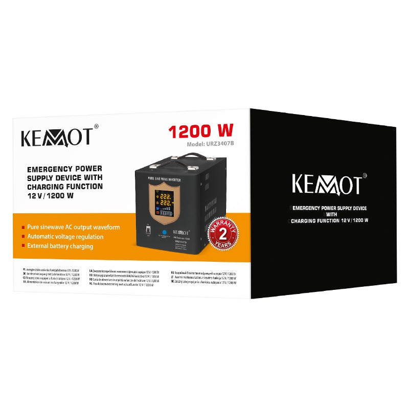 UPS Centrala Termica 2000VA 1200W utilizeaza 1 x baterie 12V AGM / GEL / Auto Sinusoida Pura Kemot URZ3407B Negru