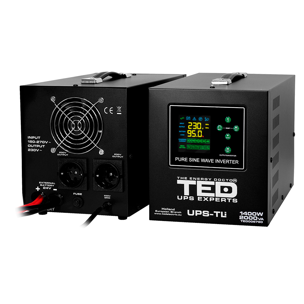 UPS Centrala Termica 2000VA 1400W utilizeaza 2 x baterie LiFePO4 / Auto TED Electric TED006790 Imagine secundară a produsului