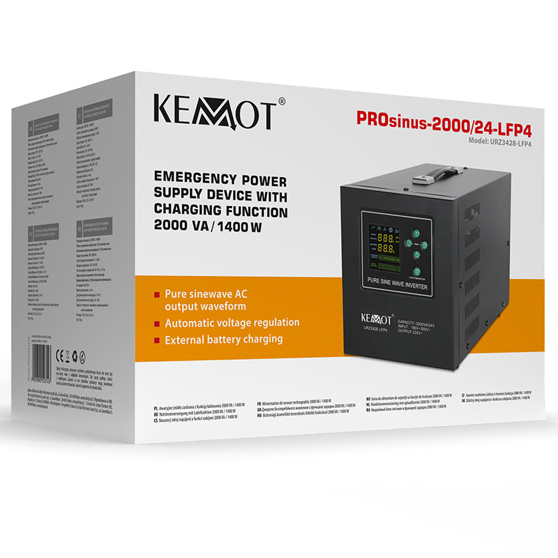UPS Centrala Termica 2000VA 1400W utilizeaza 2 x baterie 12V LiFePO4 Sinusoida Pura Kemot URZ3428-LFP4