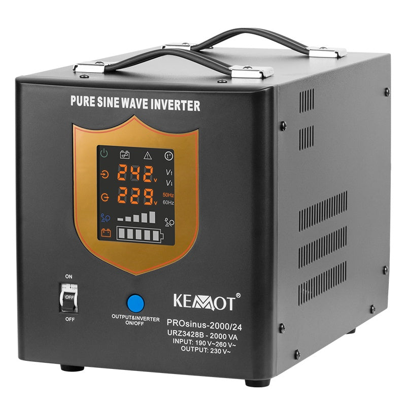 UPS Centrala Termica 2000VA 1400W utilizeaza 2 x baterie 12V AGM / GEL / Auto Sinusoida Pura Kemot URZ3428B Negru