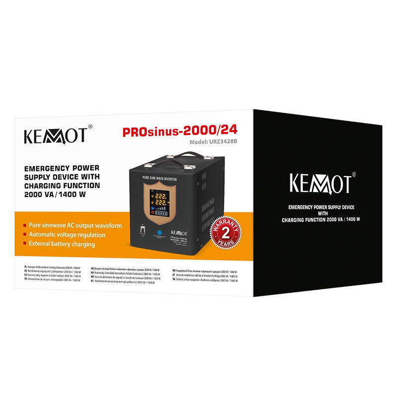 UPS Centrala Termica 2000VA 1400W utilizeaza 2 x baterie 12V AGM / GEL / Auto Sinusoida Pura Kemot URZ3428B Negru