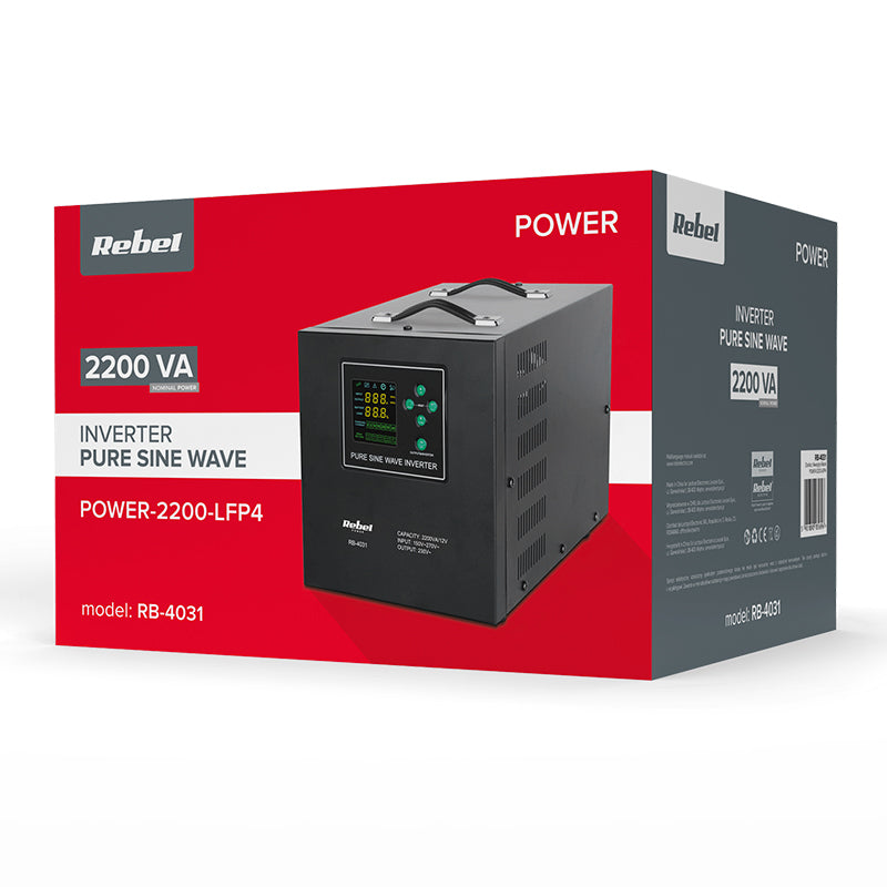 UPS Centrala Termica 2200VA 1600W utilizeaza 1 x baterie 12V LiFePO4 Sinusoida Pura Rebel RB-4031