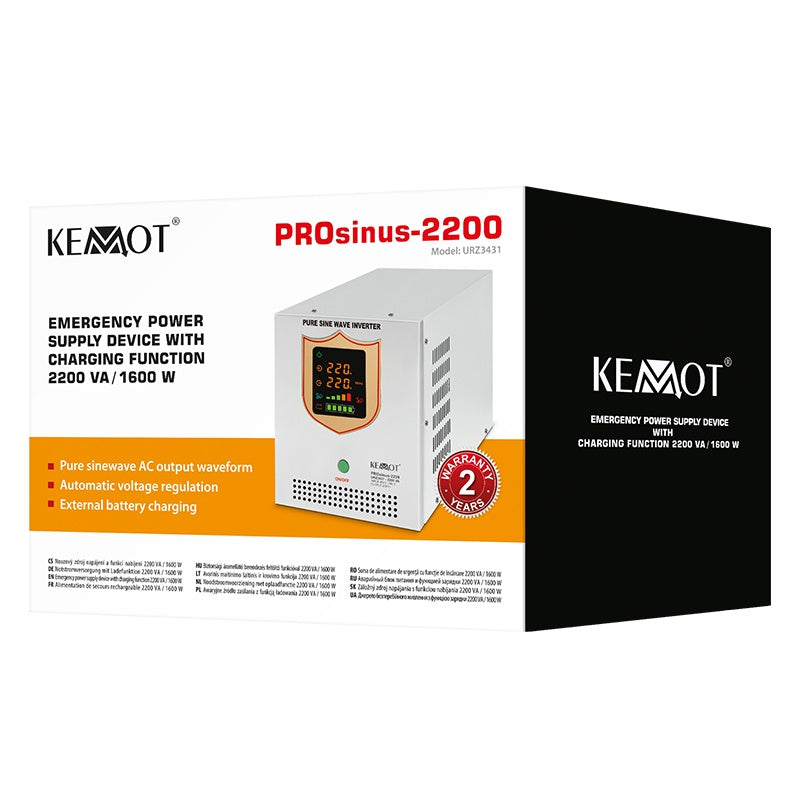 UPS Centrala Termica 2200VA 1600W utilizeaza 1 x baterie 12V AGM / GEL / Auto Sinusoida Pura Kemot URZ3431