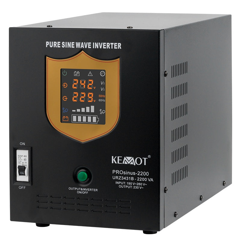 UPS Centrala Termica 2200VA 1600W utilizeaza 1 x baterie 12V AGM / GEL / Auto Sinusoida Pura Kemot URZ3431B Negru