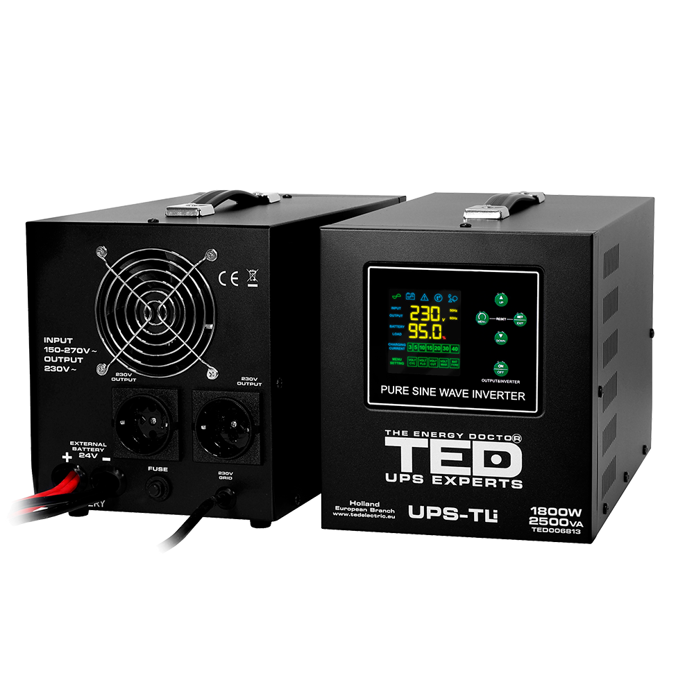 UPS Centrala Termica 2500VA 1800W utilizeaza 2 x baterie LiFePO4 / Auto TED Electric TED006813 Imagine secundară a produsului