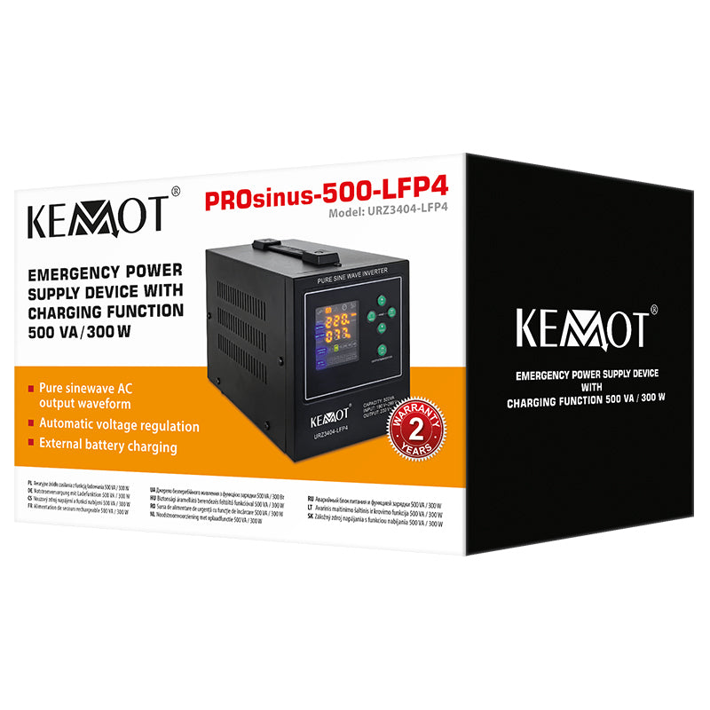 UPS Centrala Termica 500VA 300W utilizeaza 1 x baterie 12V LiFePO4 Sinusoida Pura Kemot URZ3404-LFP4